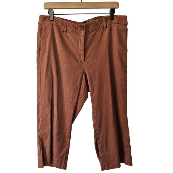 J.Jill Linen Stretch Cropped Pants 14‎ Terra Cotta Brown Capri - Picture 1 of 8